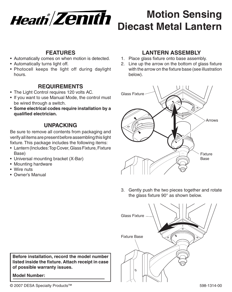 Heath Zenith DualBrite Triple Halogen Motion Sensing Light 5598 User Manual | 20 pages