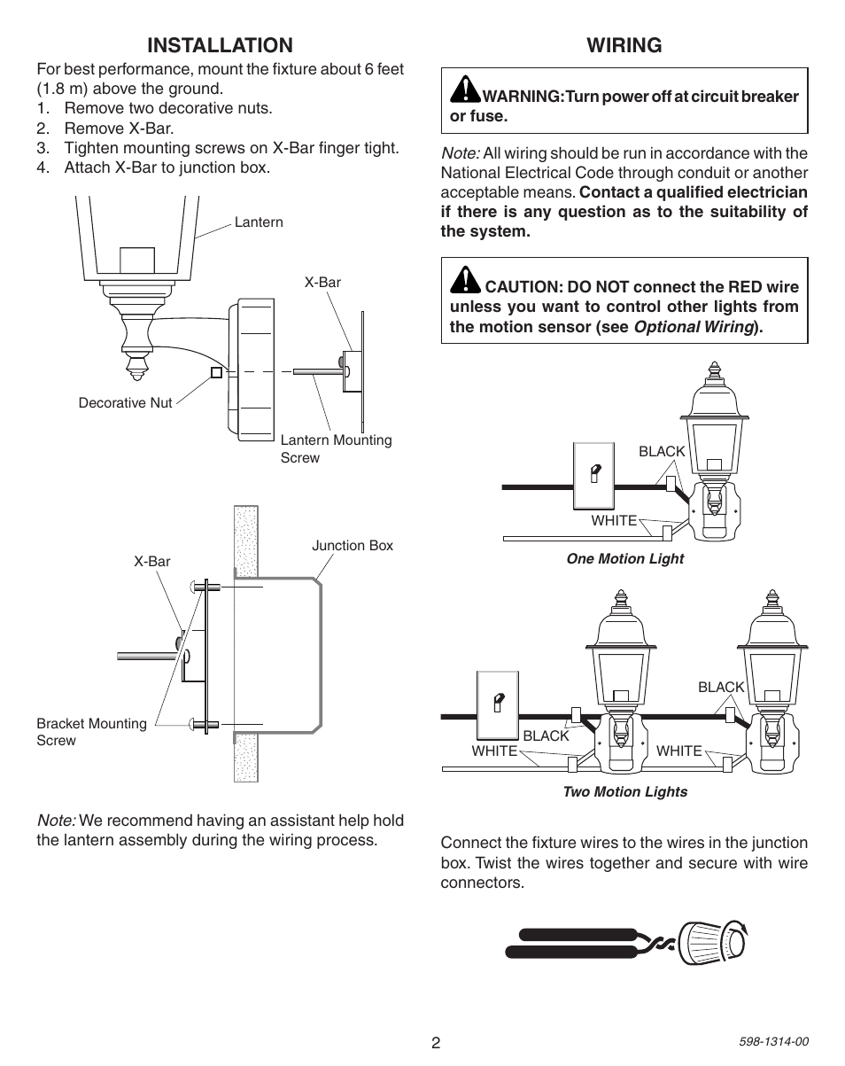 Wiring installation | Heath Zenith DualBrite Triple Halogen Motion Sensing Light 5598 User Manual | Page 2 / 20