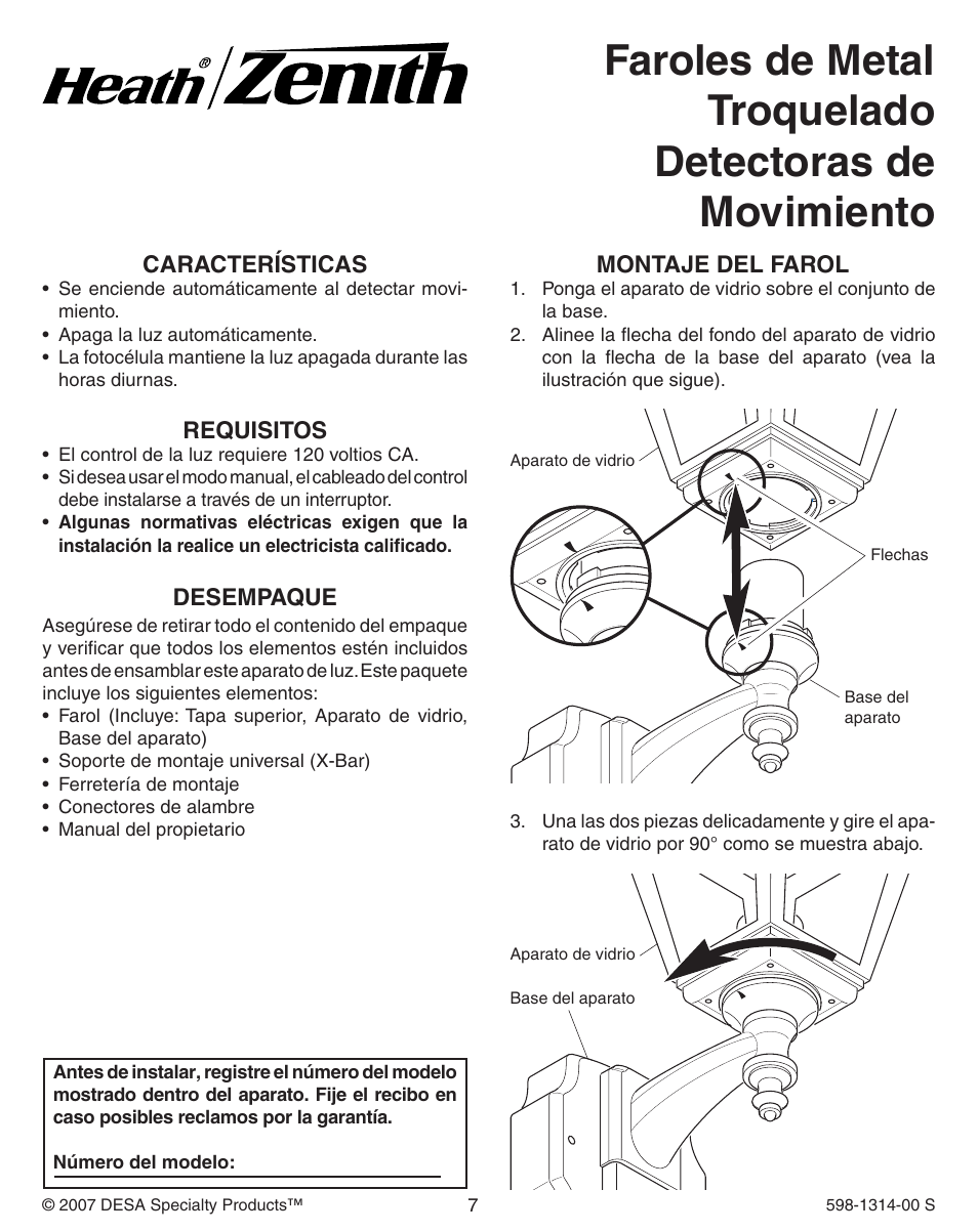 Heath Zenith DualBrite Triple Halogen Motion Sensing Light 5598 User Manual | Page 7 / 20