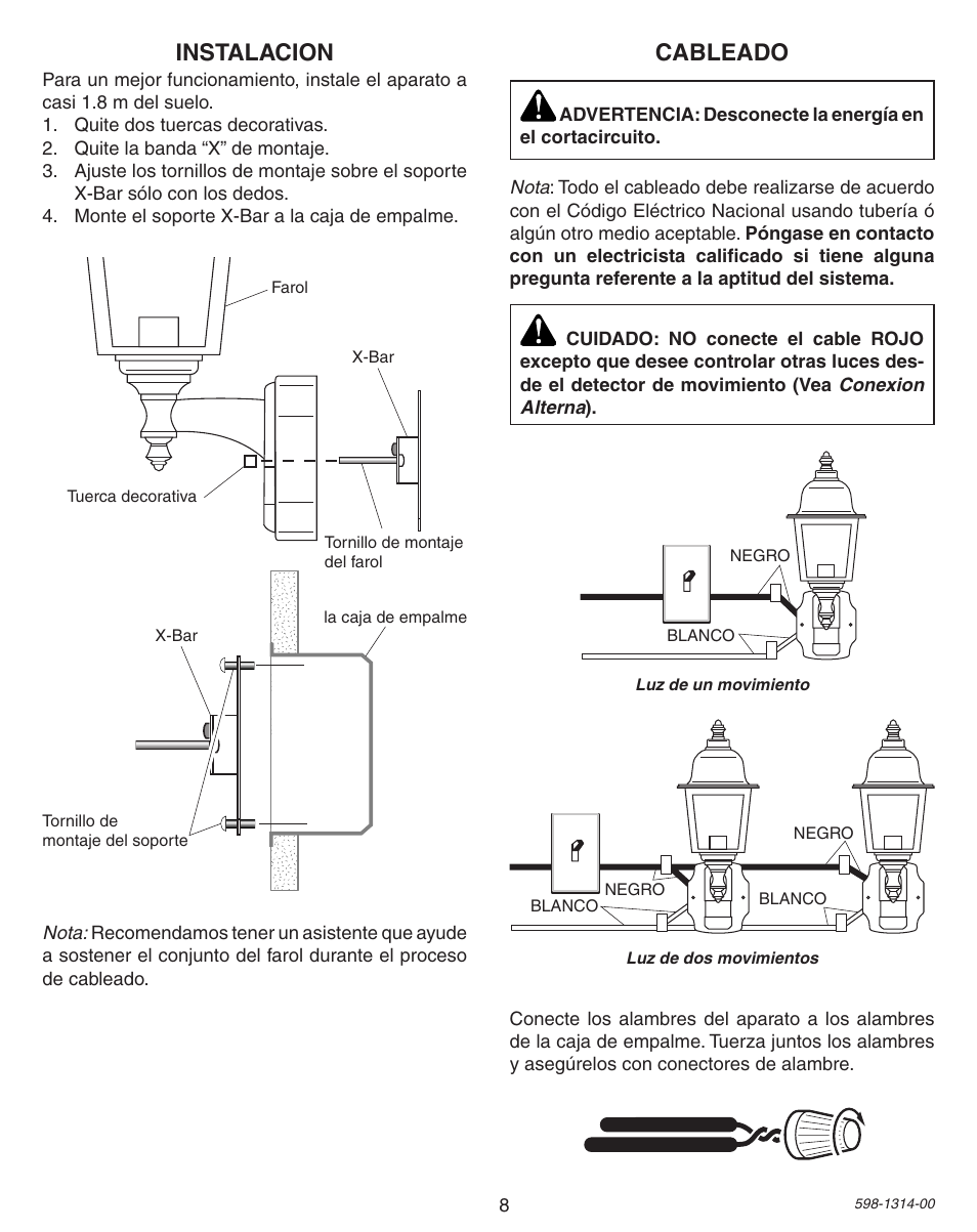 Cableado instalacion | Heath Zenith DualBrite Triple Halogen Motion Sensing Light 5598 User Manual | Page 8 / 20