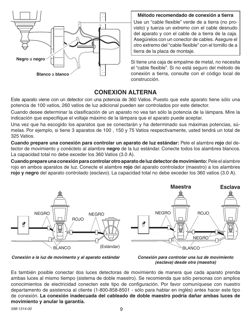 Conexion alterna | Heath Zenith DualBrite Triple Halogen Motion Sensing Light 5598 User Manual | Page 9 / 20