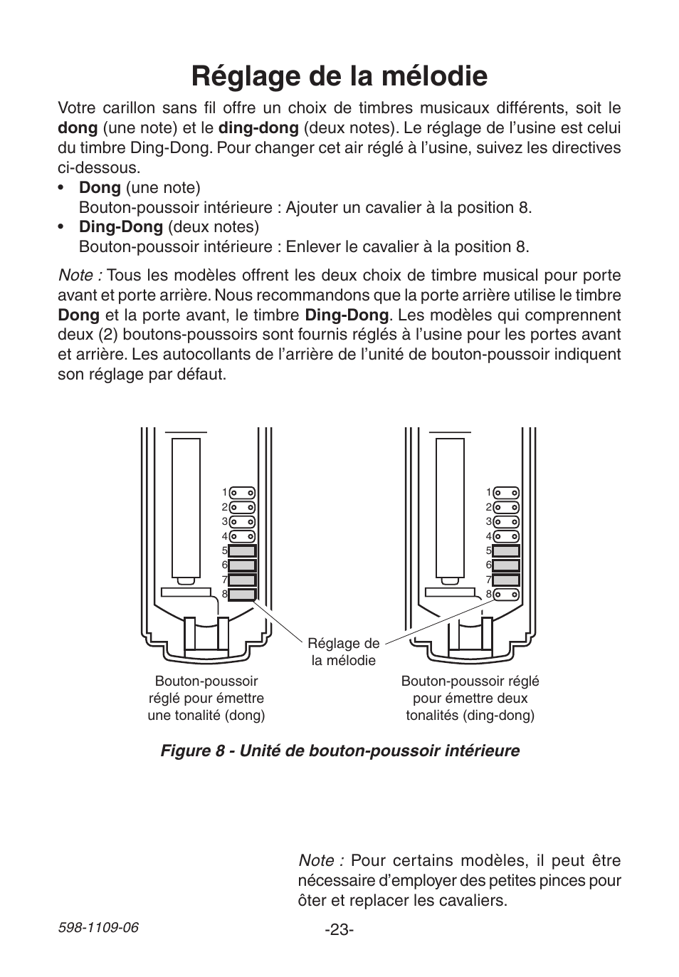 Réglage de la mélodie | Heath Zenith 598-1109-06 User Manual | Page 23 / 28