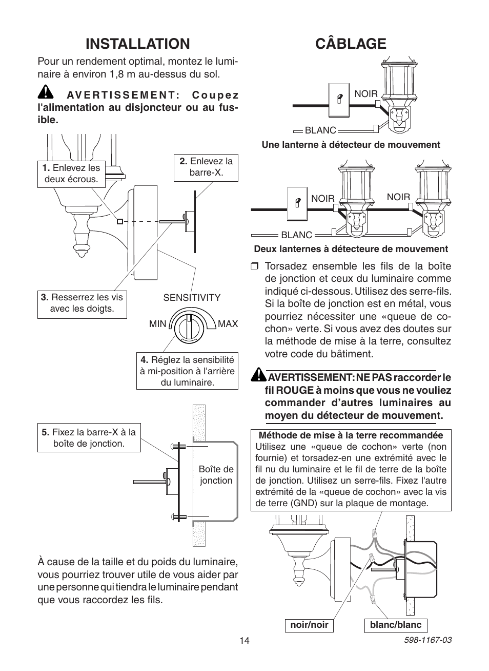 Installation, Câblage | Heath Zenith 4193 User Manual | Page 14 / 20