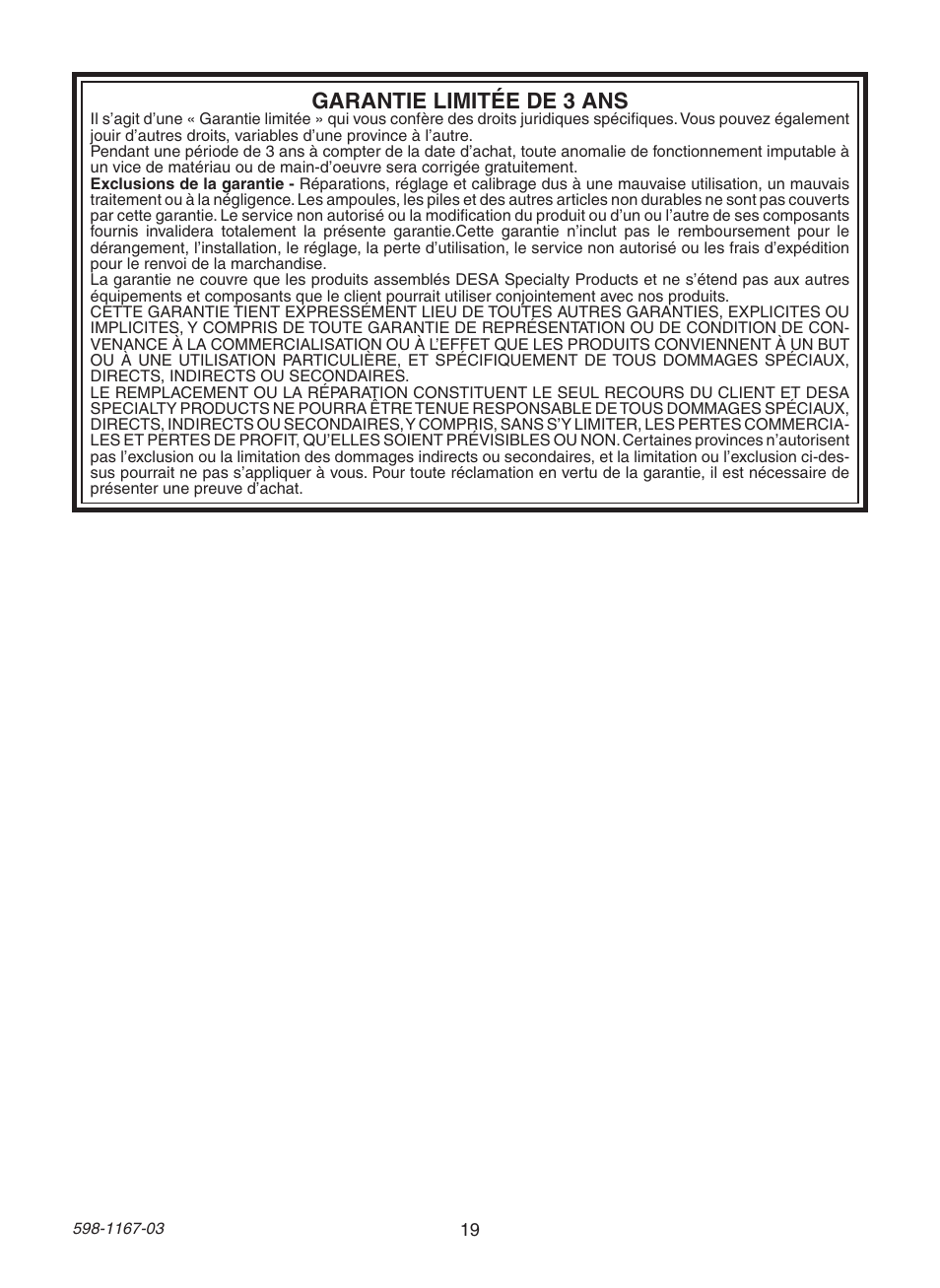 Garantie limitée de 3 ans | Heath Zenith 4193 User Manual | Page 19 / 20