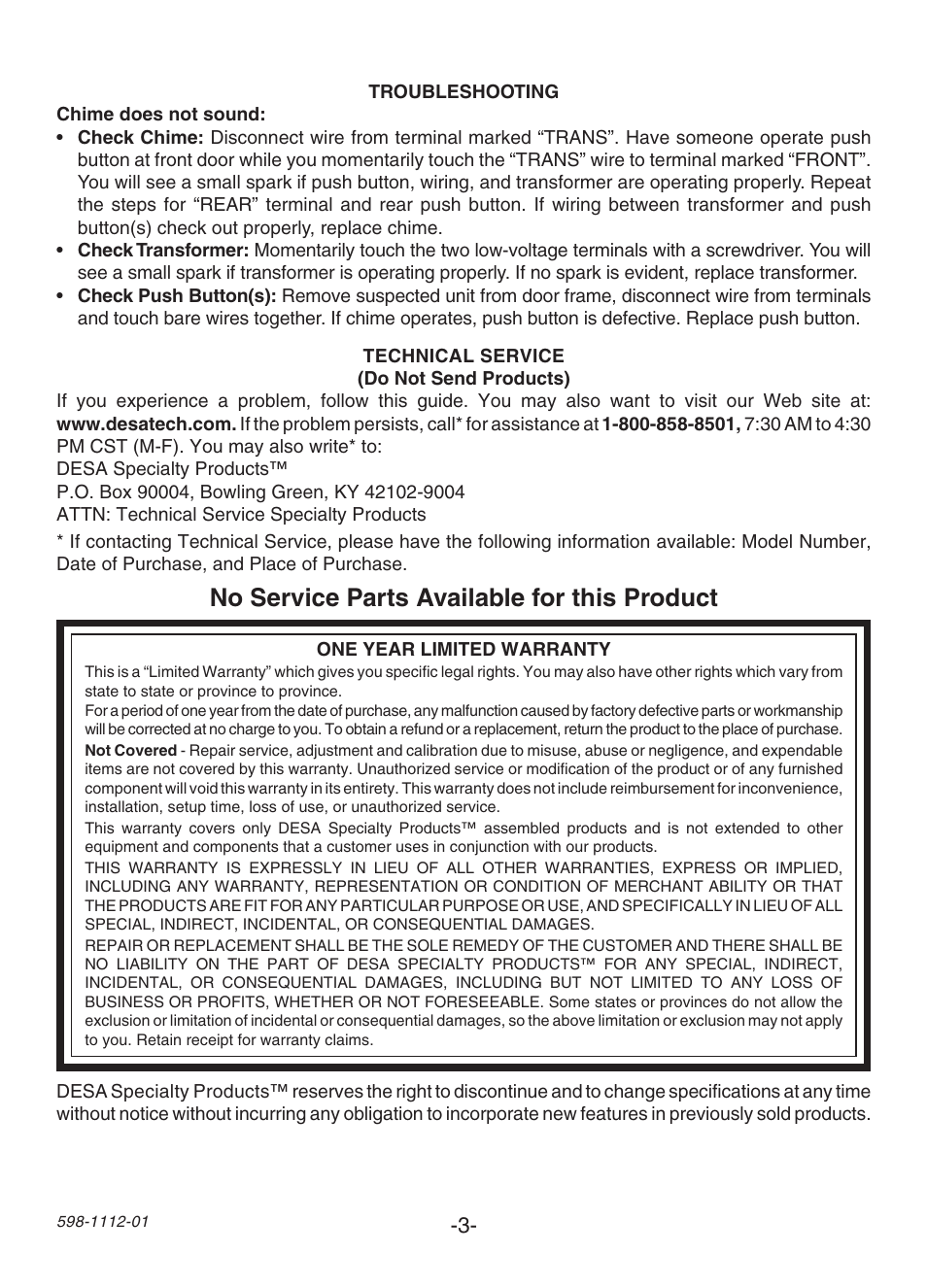 No service parts available for this product | Heath Zenith 122C  EU User Manual | Page 3 / 12
