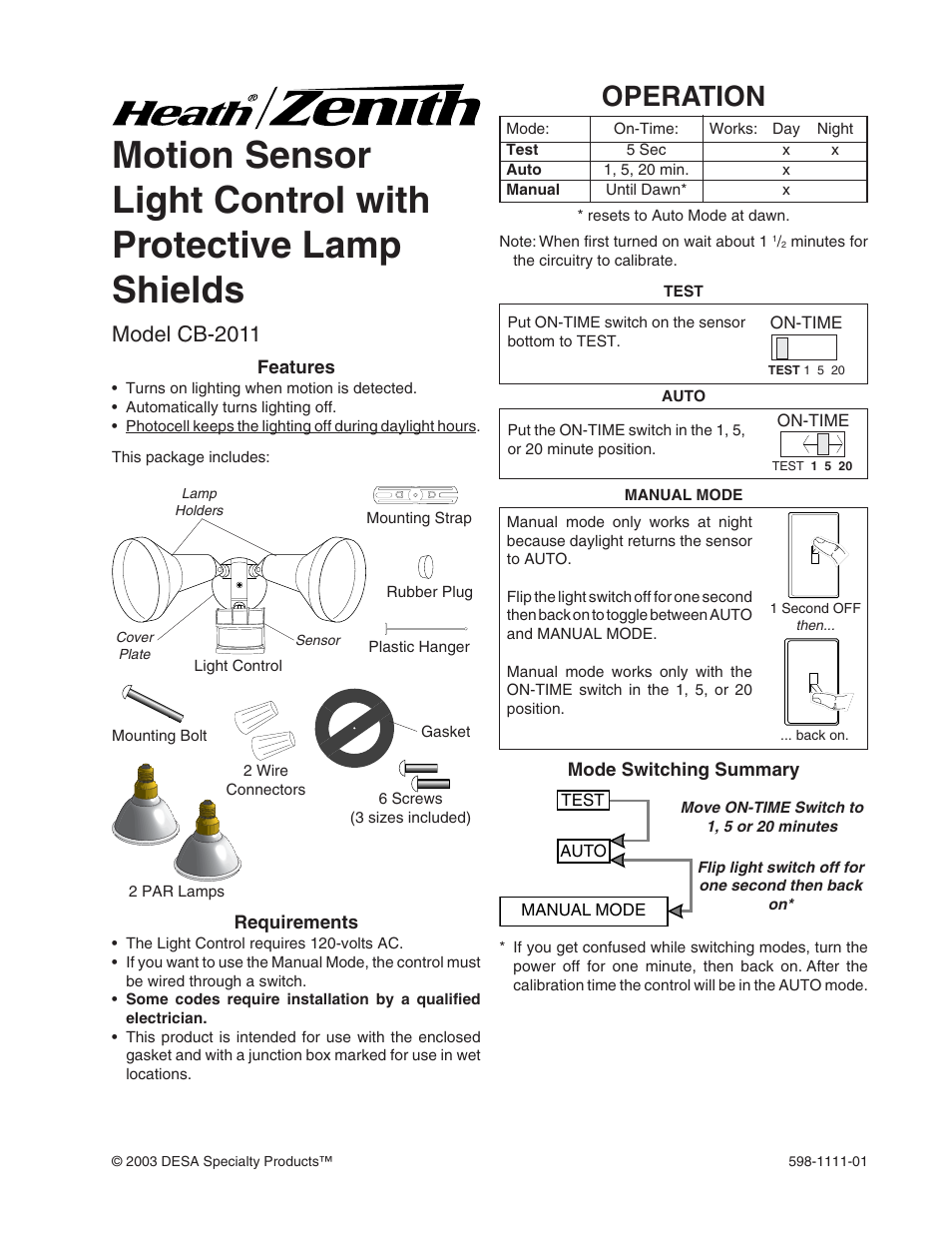 Heath Zenith HEATH CB-2011 User Manual | 4 pages