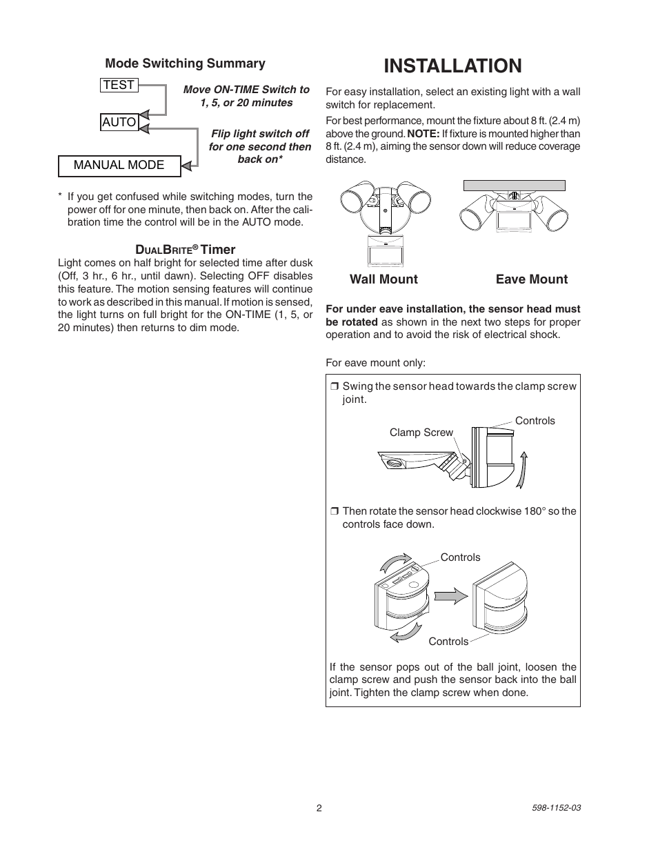 Installation | Heath Zenith Motion Sensor Light Control SH-5105 User Manual | Page 2 / 20