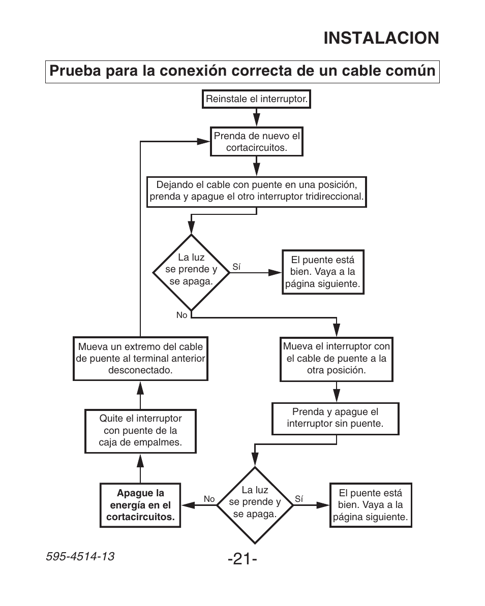 Instalacion, Prueba para la conexión correcta de un cable común | Heath Zenith SL-6107 User Manual | Page 21 / 30