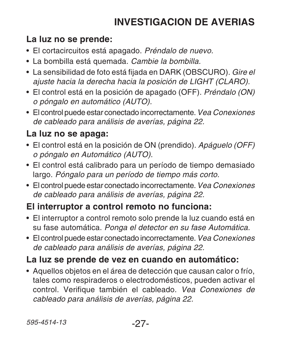 Investigacion de averias | Heath Zenith SL-6107 User Manual | Page 27 / 30