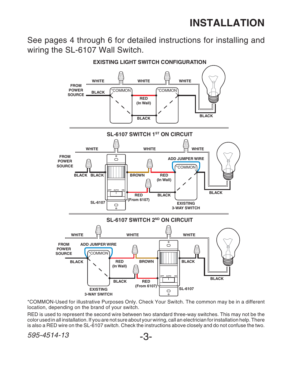 Installation, Existing light switch configuration, On circuit | Heath Zenith SL-6107 User Manual | Page 3 / 30