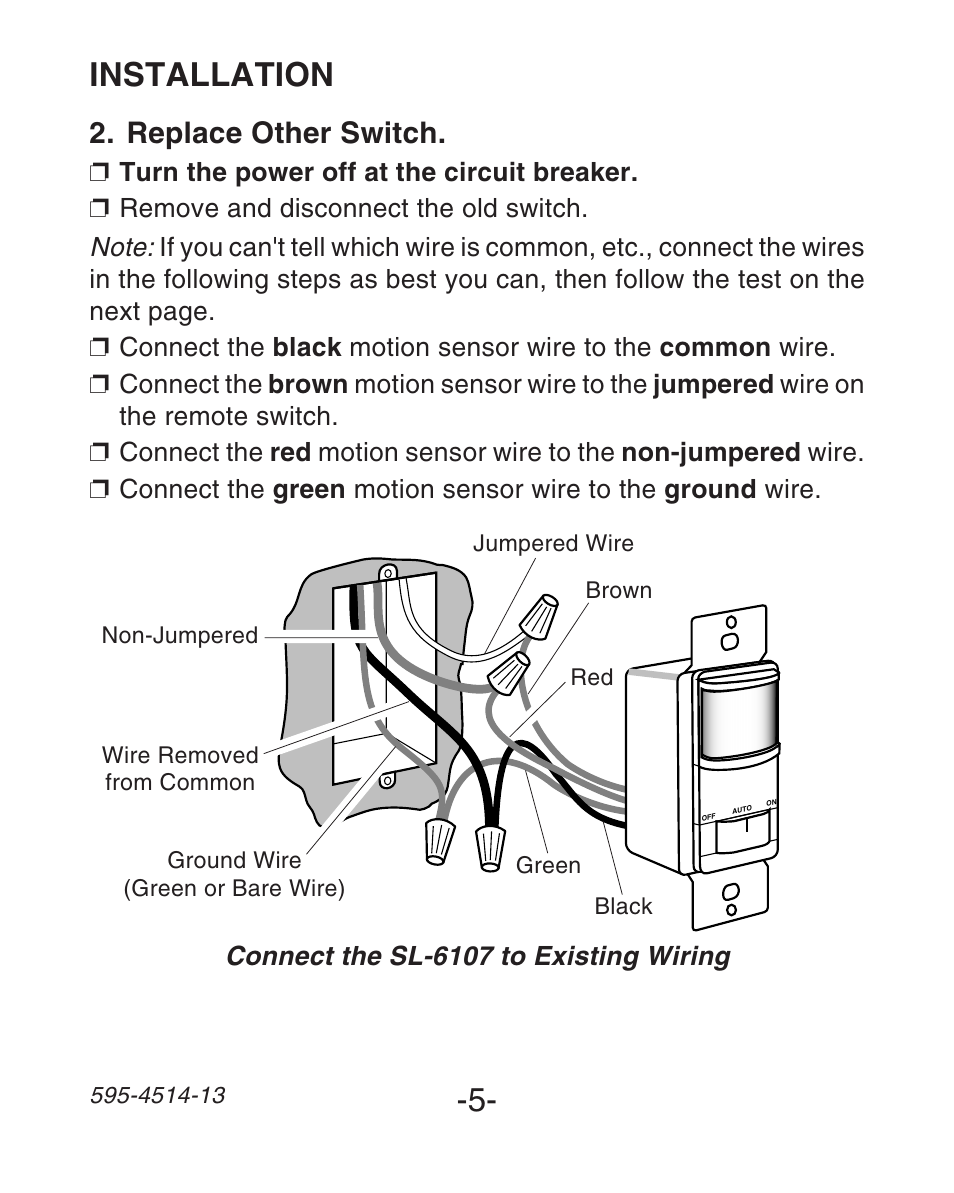 Installation, Replace other switch | Heath Zenith SL-6107 User Manual | Page 5 / 30