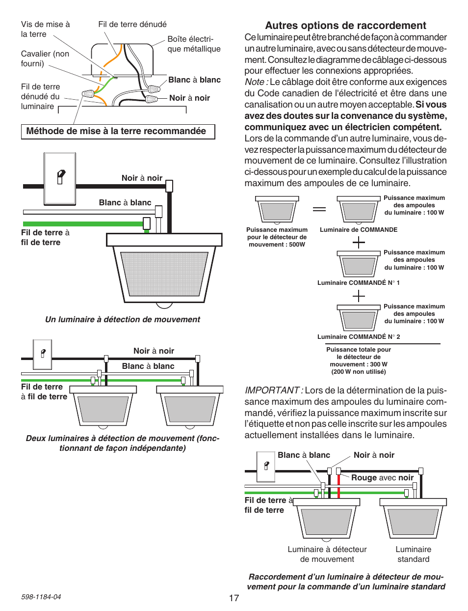 Autres options de raccordement, Méthode de mise à la terre recommandée | Heath Zenith SL-4305 User Manual | Page 17 / 24