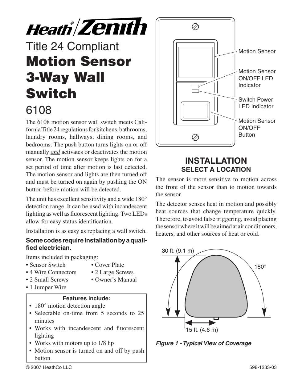 Heath Zenith Motion Sensor 3-Way Wall Switch 6108 User Manual | 28 pages