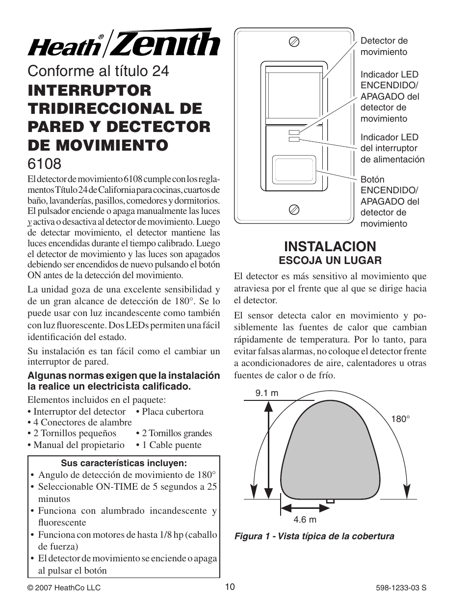 Conforme al título 24, Instalacion | Heath Zenith Motion Sensor 3-Way Wall Switch 6108 User Manual | Page 10 / 28