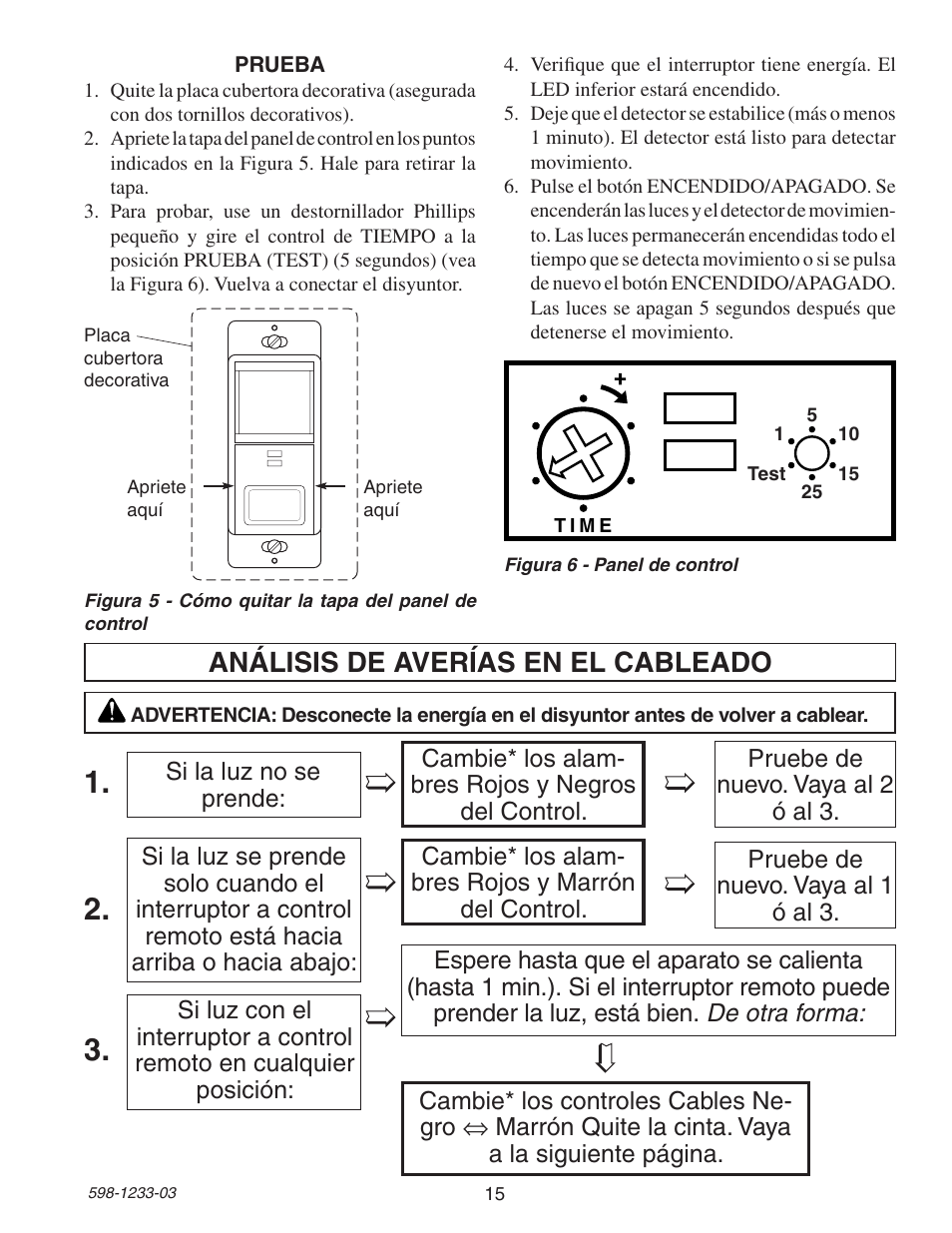 Análisis de averías en el cableado | Heath Zenith Motion Sensor 3-Way Wall Switch 6108 User Manual | Page 15 / 28