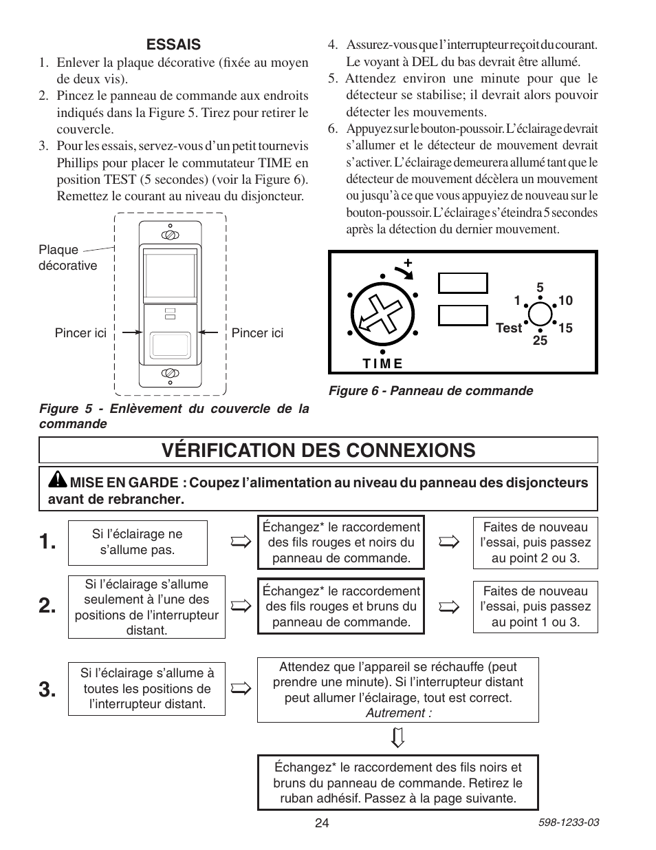 Vérification des connexions | Heath Zenith Motion Sensor 3-Way Wall Switch 6108 User Manual | Page 24 / 28