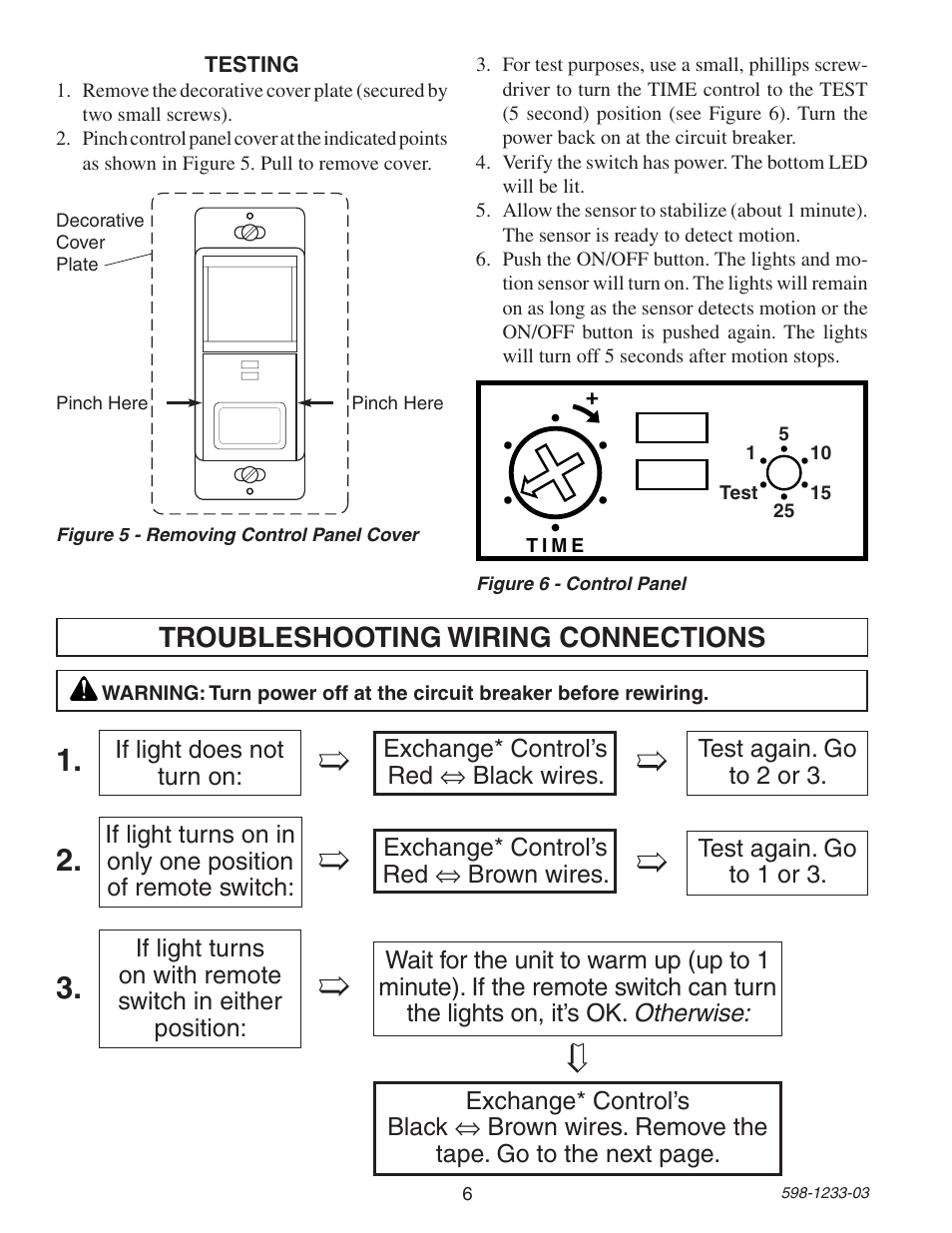 Troubleshooting wiring connections | Heath Zenith Motion Sensor 3-Way Wall Switch 6108 User Manual | Page 6 / 28