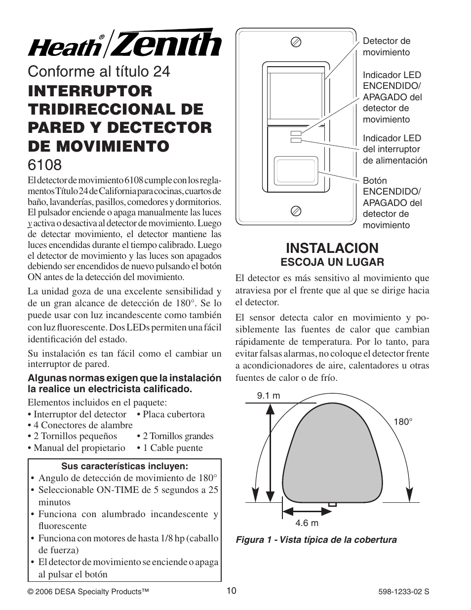 Conforme al título 24, Instalacion | Heath Zenith 6108 User Manual | Page 10 / 28