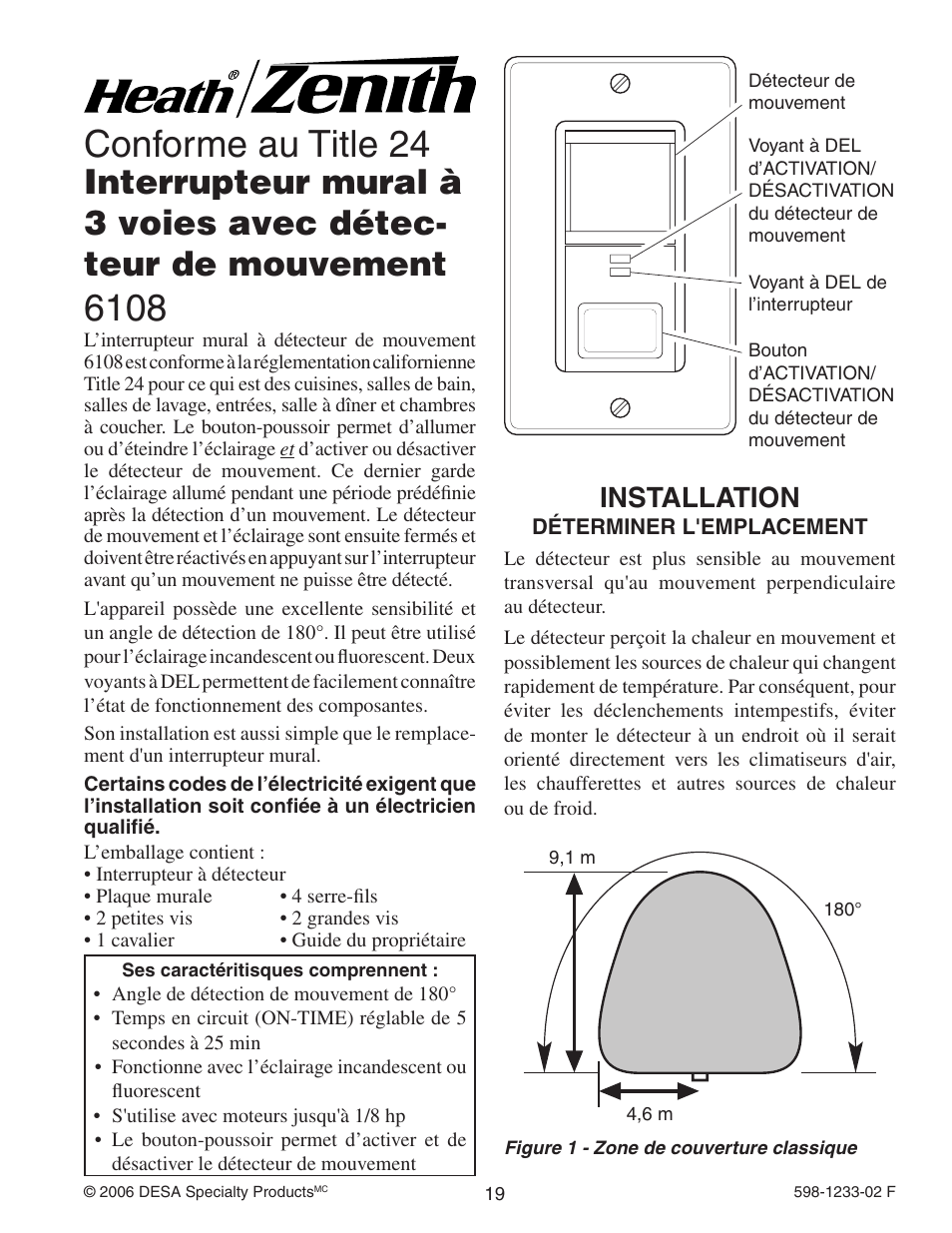 Conforme au title 24, Installation | Heath Zenith 6108 User Manual | Page 19 / 28