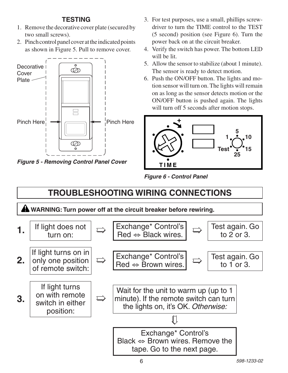 Troubleshooting wiring connections | Heath Zenith 6108 User Manual | Page 6 / 28