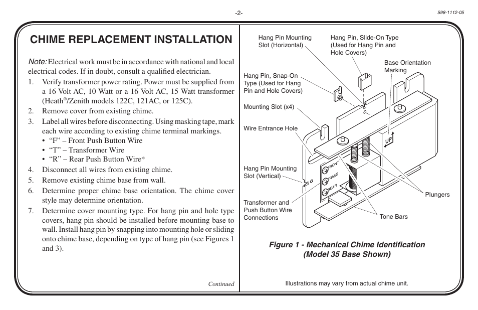 Chime replacement installation | Heath Zenith Hardwired Mechanical Chime 598-1112-05 User Manual | Page 2 / 24