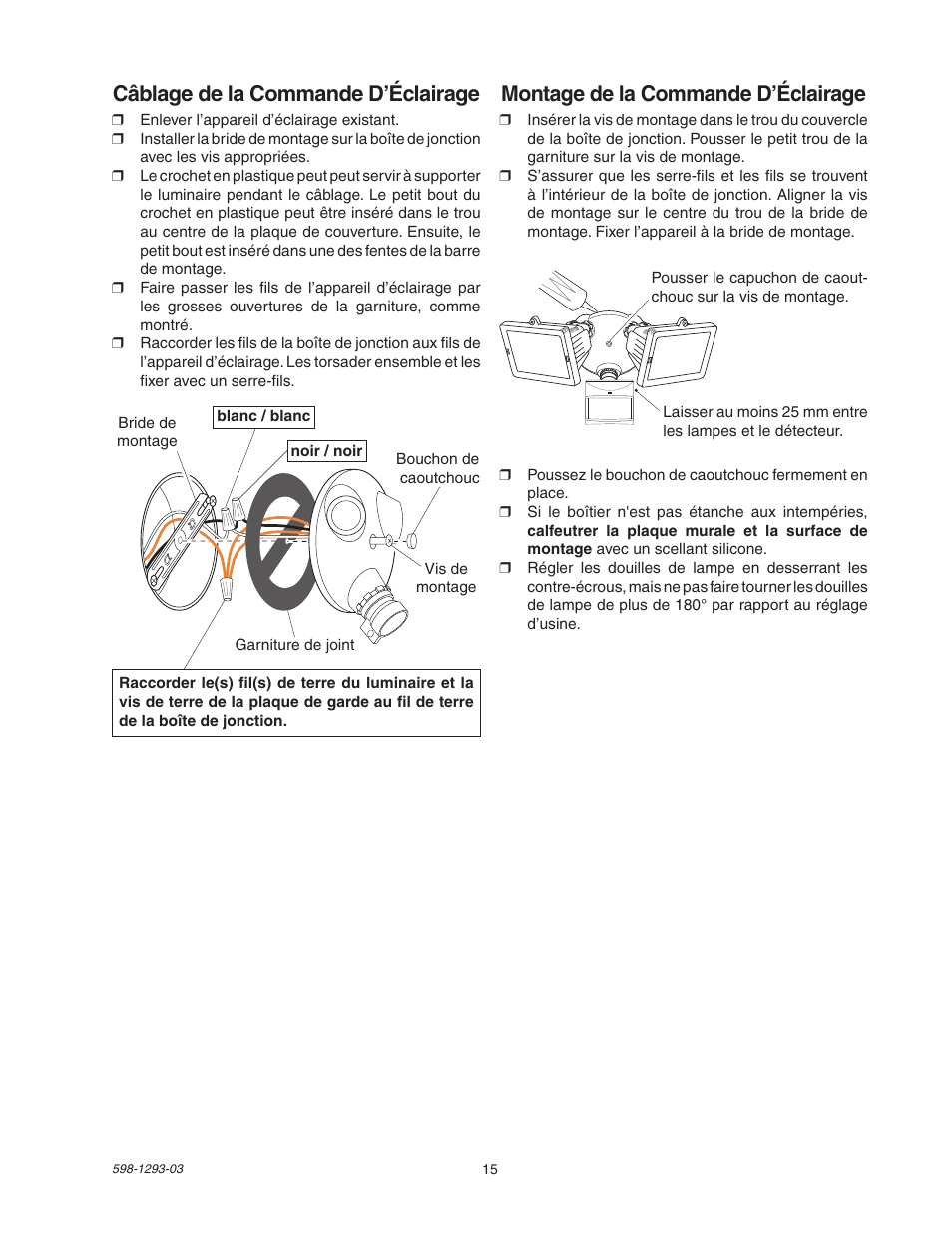 Montage de la commande d’éclairage, Câblage de la commande d’éclairage | Heath Zenith UT-5512-BZ User Manual | Page 15 / 20