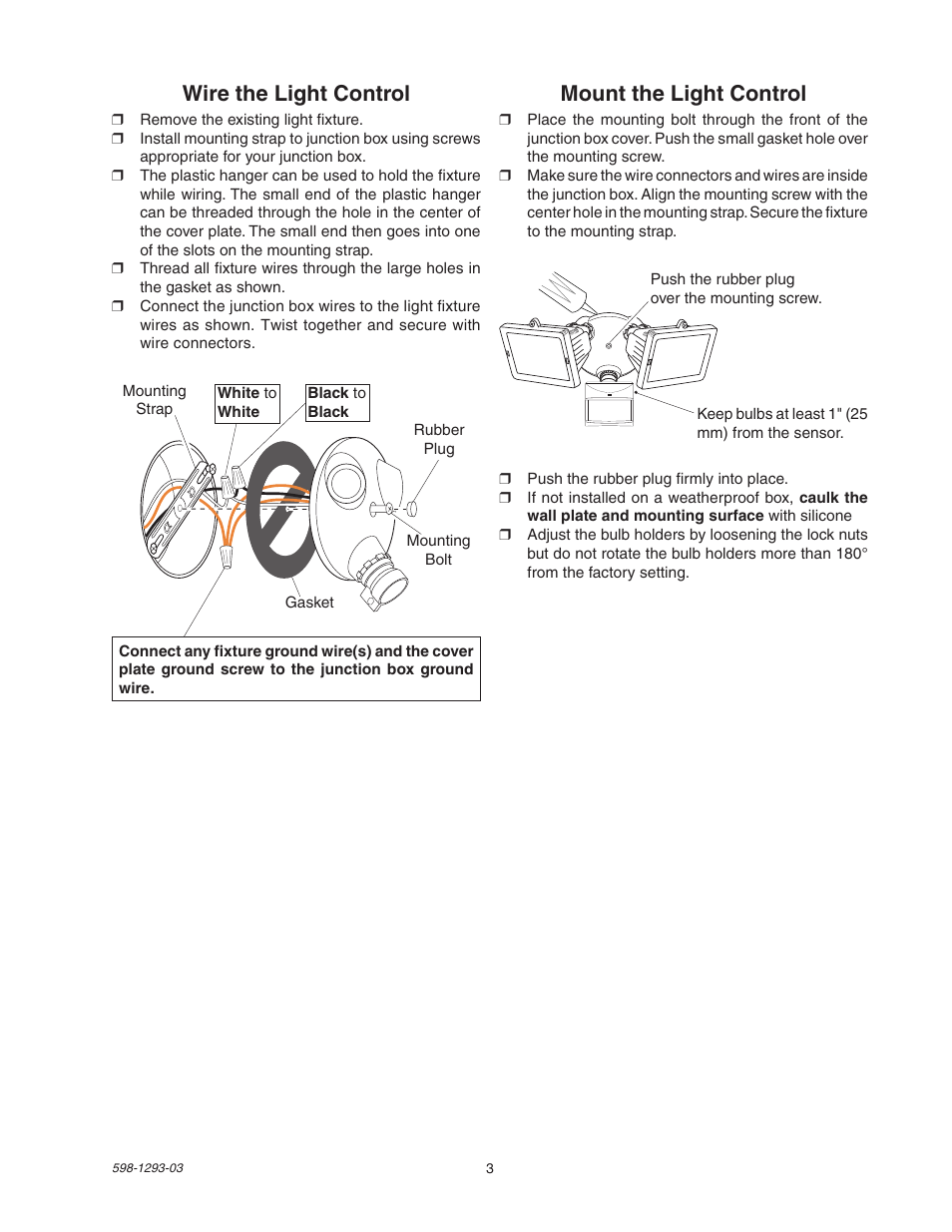 Mount the light control, Wire the light control | Heath Zenith UT-5512-BZ User Manual | Page 3 / 20