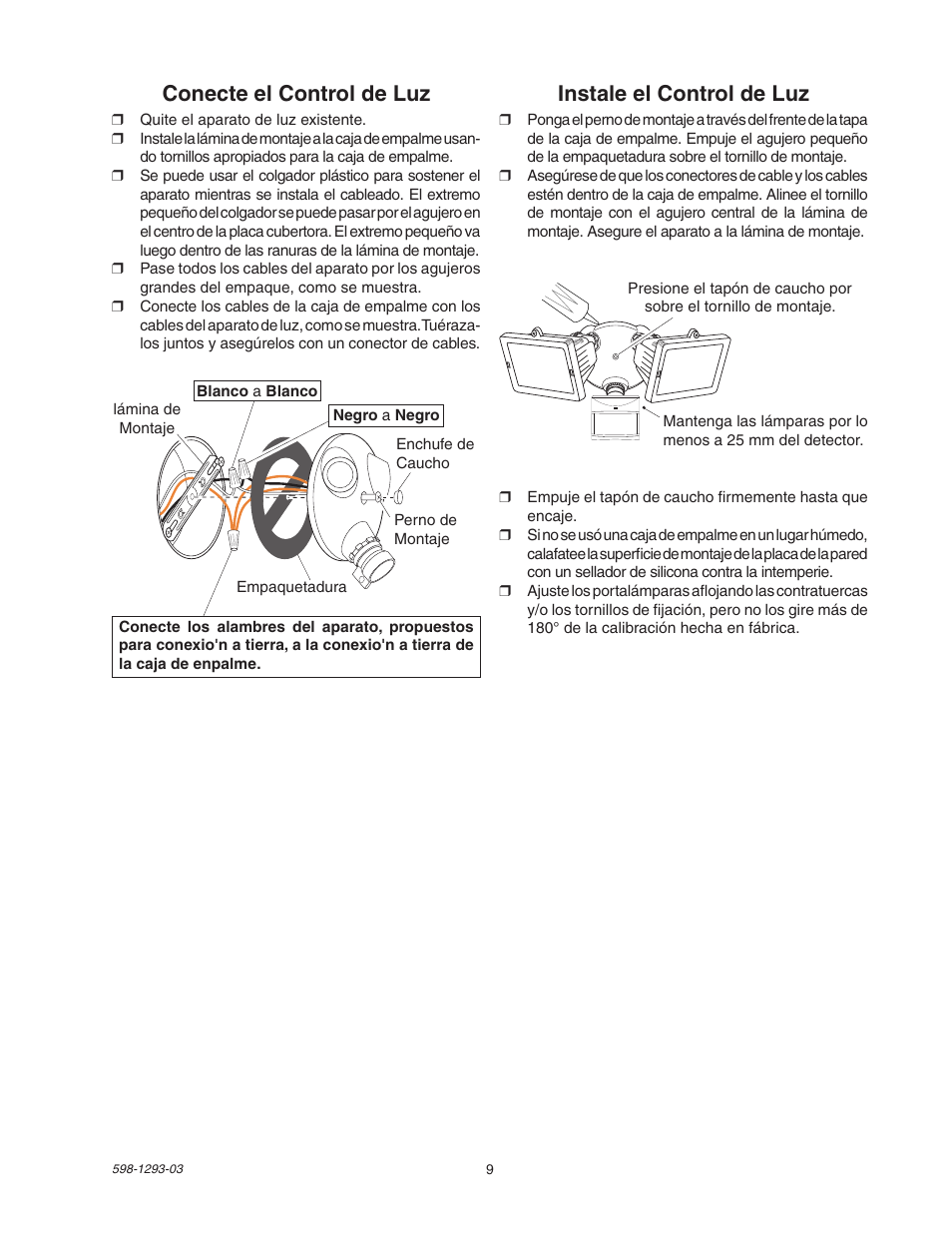 Instale el control de luz, Conecte el control de luz | Heath Zenith UT-5512-BZ User Manual | Page 9 / 20