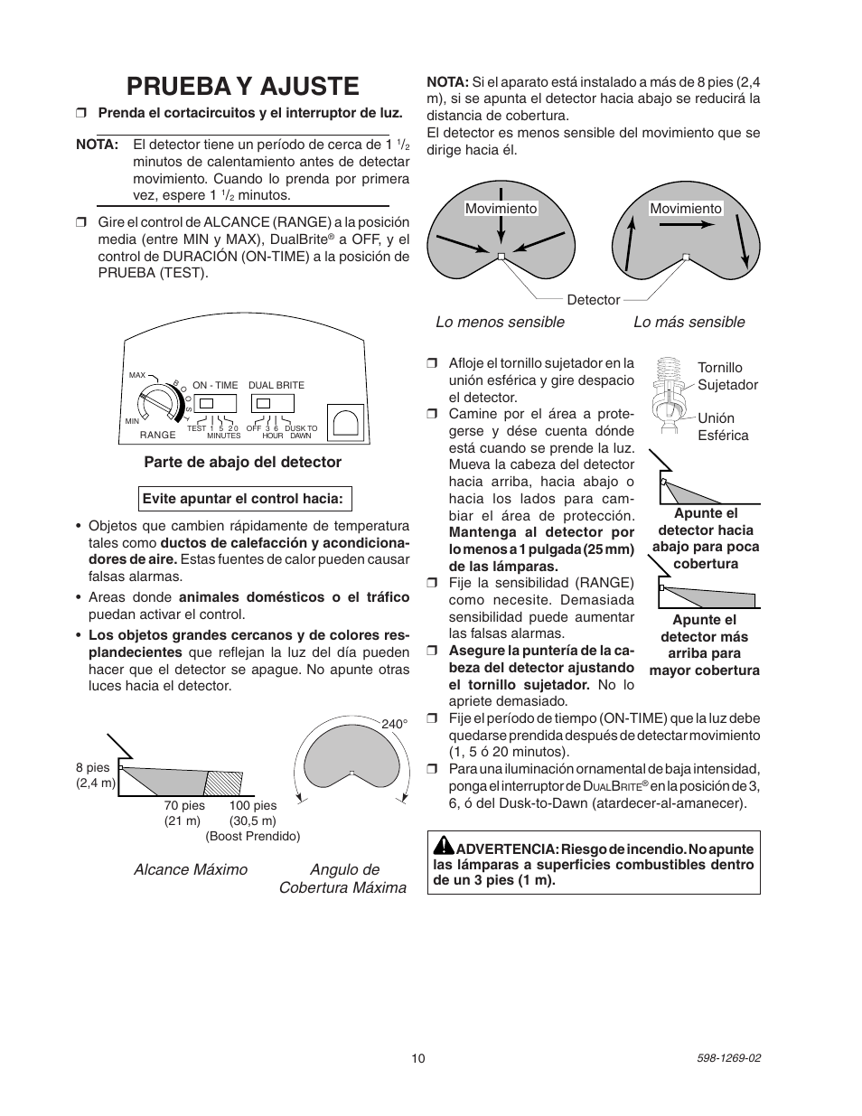 Prueba y ajuste | Heath Zenith 5326 User Manual | Page 10 / 20