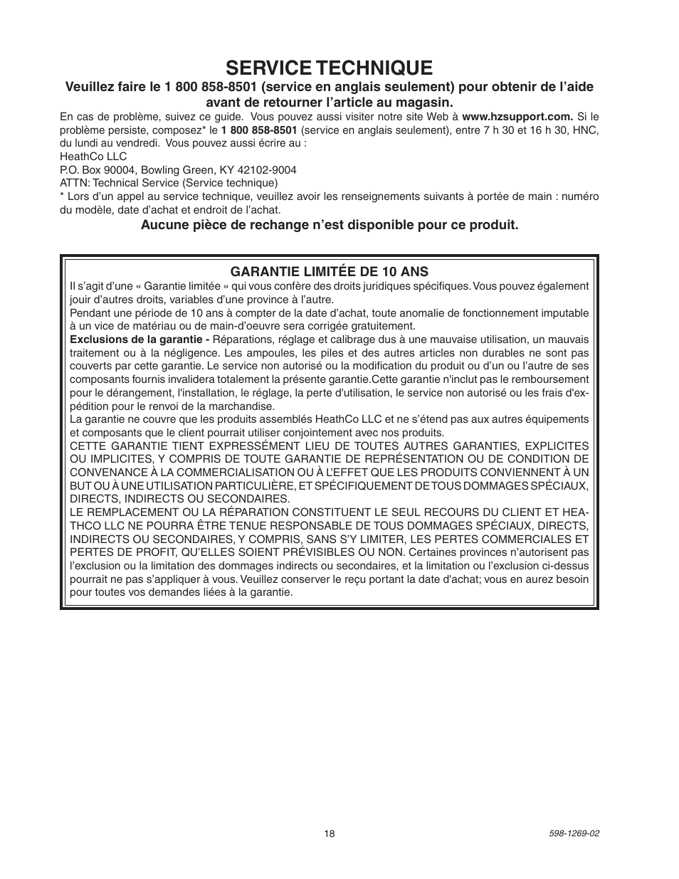 Service technique | Heath Zenith 5326 User Manual | Page 18 / 20