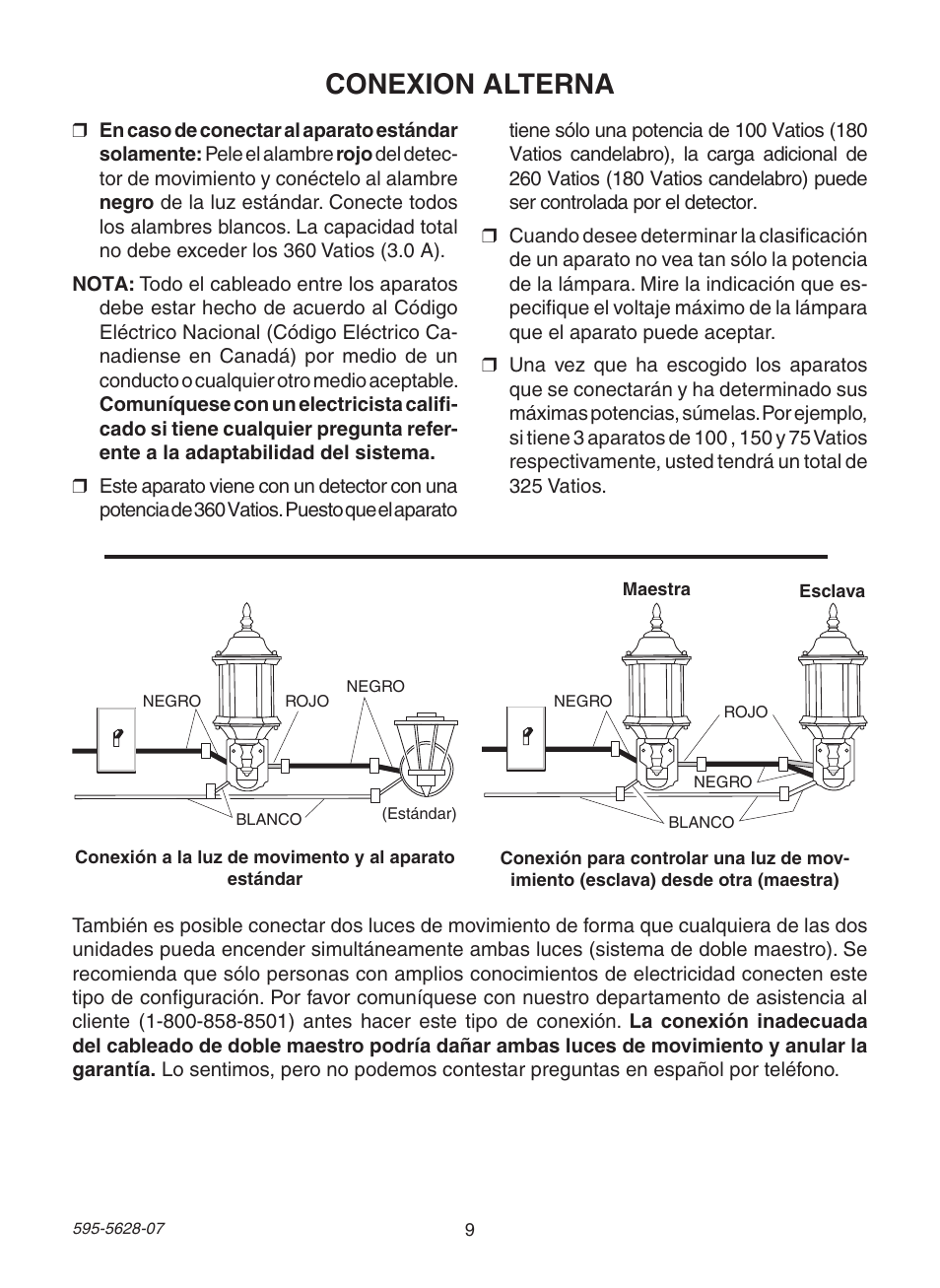 Conexion alterna | Heath Zenith SL-4190 User Manual | Page 9 / 20