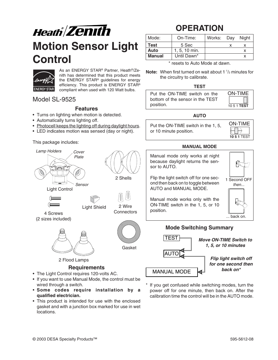 Heath Zenith SL-9525 User Manual | 12 pages