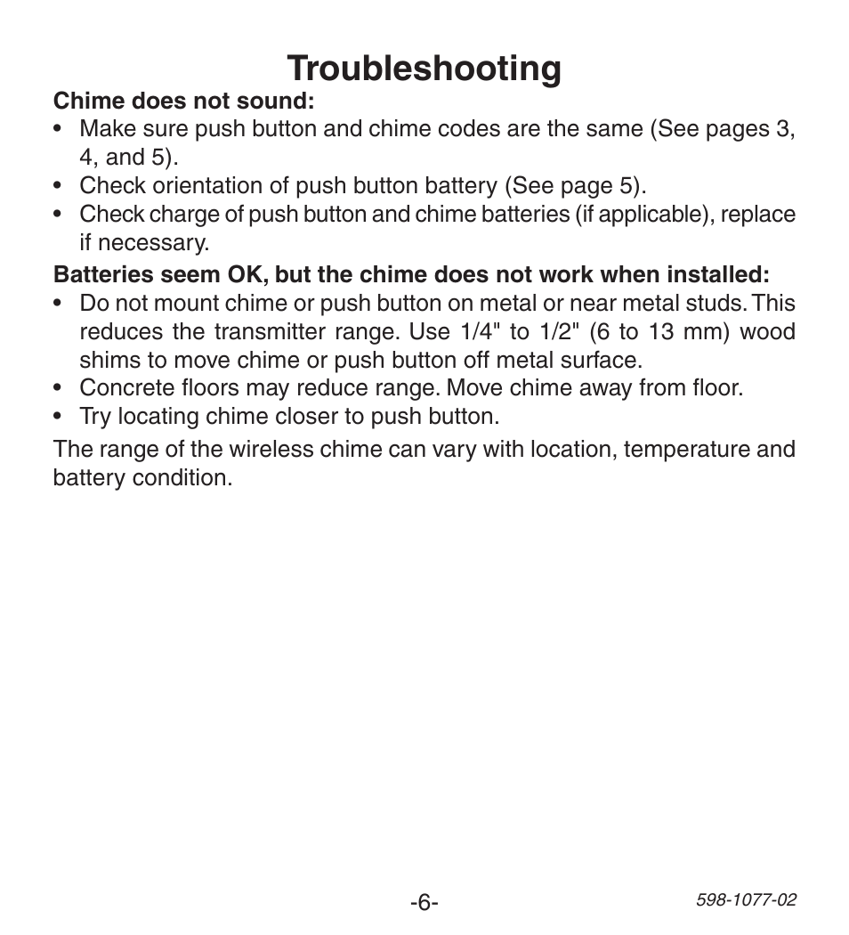 Troubleshooting | Heath Zenith 3035698 (AC-6190) User Manual | Page 6 / 24