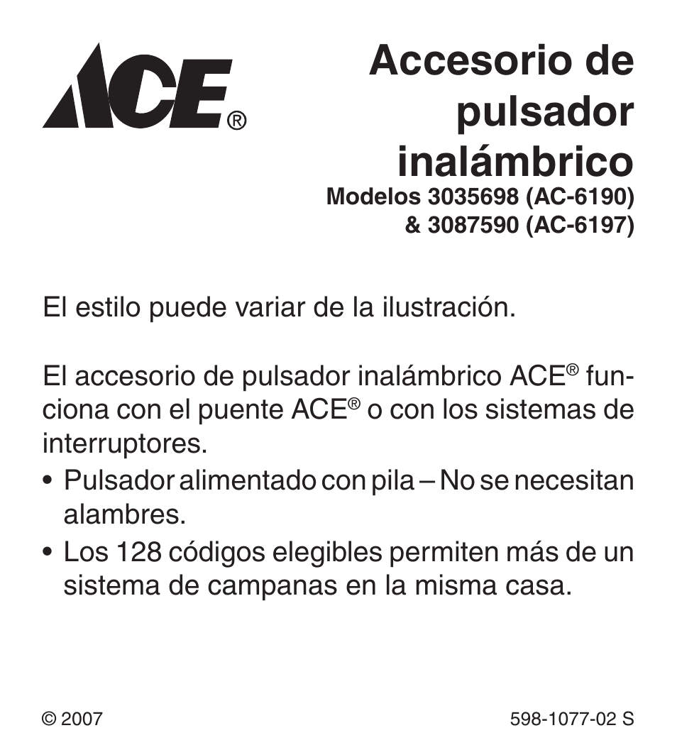 Accesorio de pulsador inalámbrico | Heath Zenith 3035698 (AC-6190) User Manual | Page 9 / 24