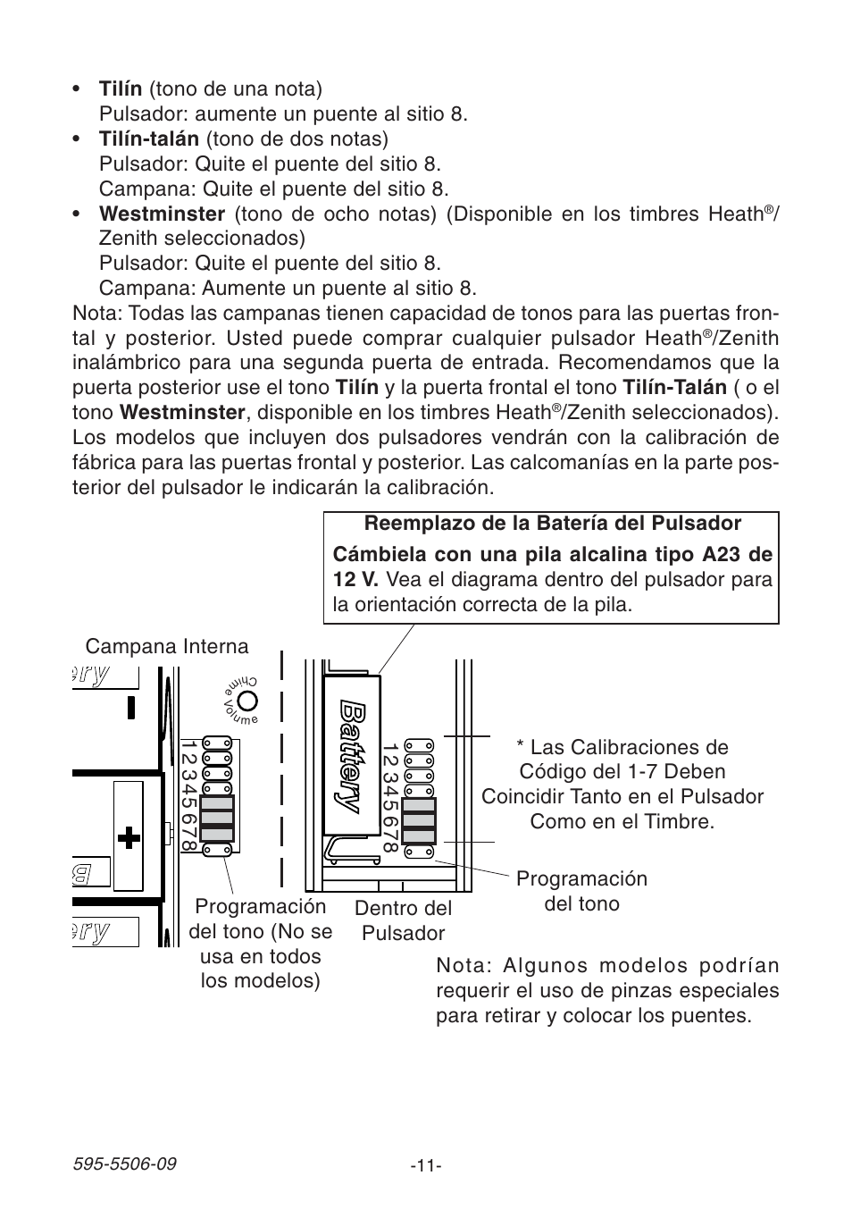 Ery battery ery battery b battery | Heath Zenith 6280 User Manual | Page 11 / 20