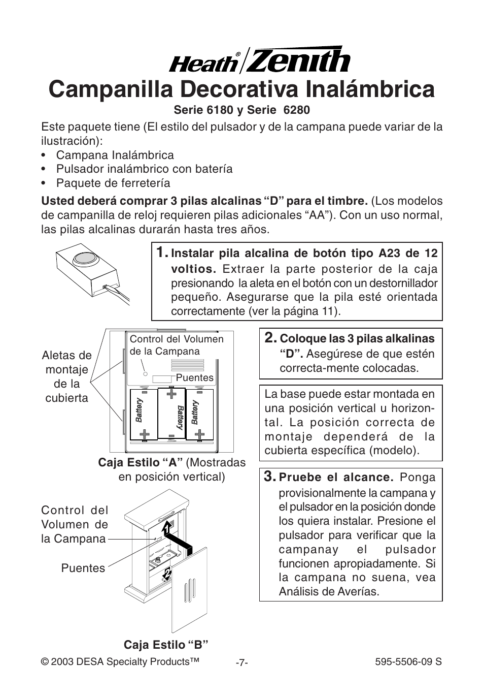 Campanilla decorativa inalámbrica | Heath Zenith 6280 User Manual | Page 7 / 20
