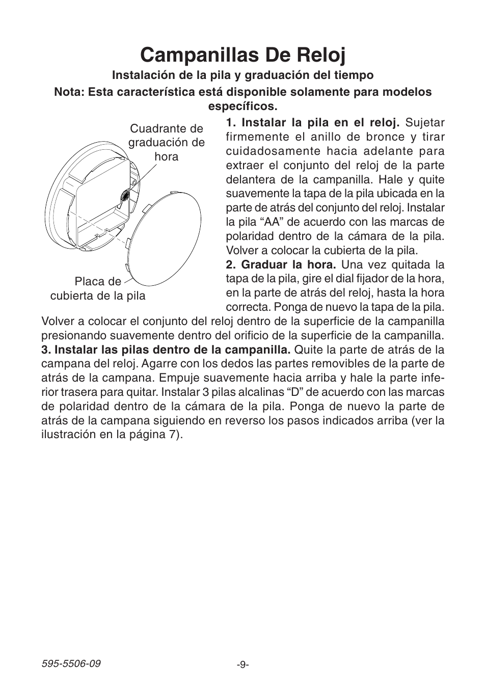 Campanillas de reloj | Heath Zenith 6280 User Manual | Page 9 / 20