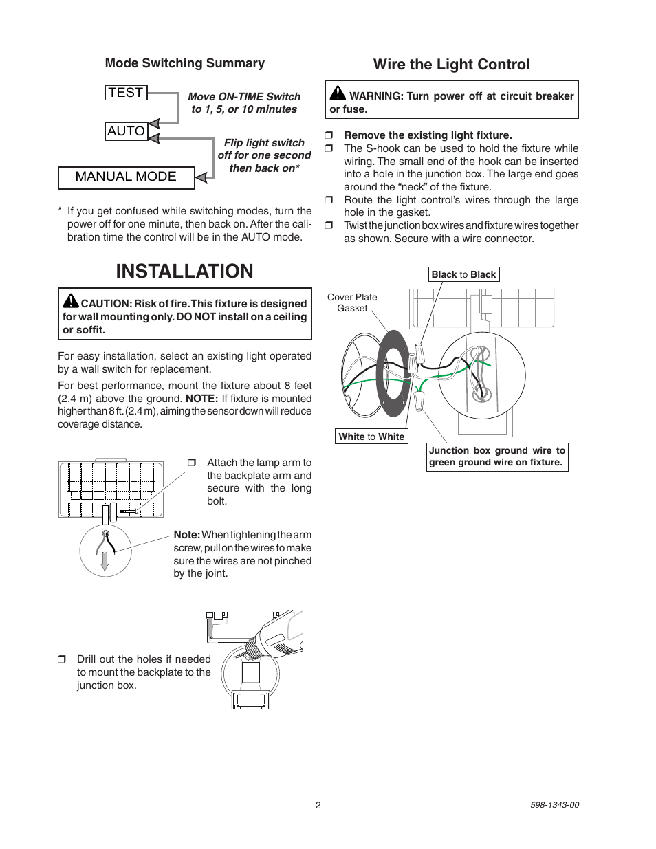 Installation, Wire the light control | Heath Zenith SH-5311 User Manual | Page 2 / 20