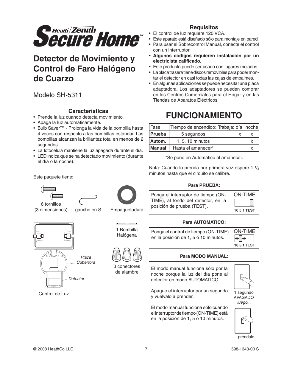 Funcionamiento, Modelo sh-5311 | Heath Zenith SH-5311 User Manual | Page 7 / 20