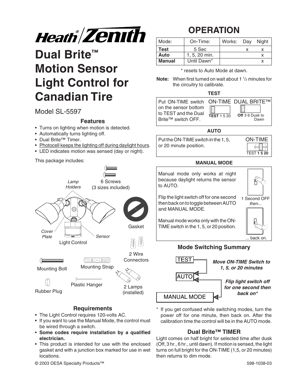 Heath Zenith DUAL BRITE SL-5597 User Manual | 12 pages