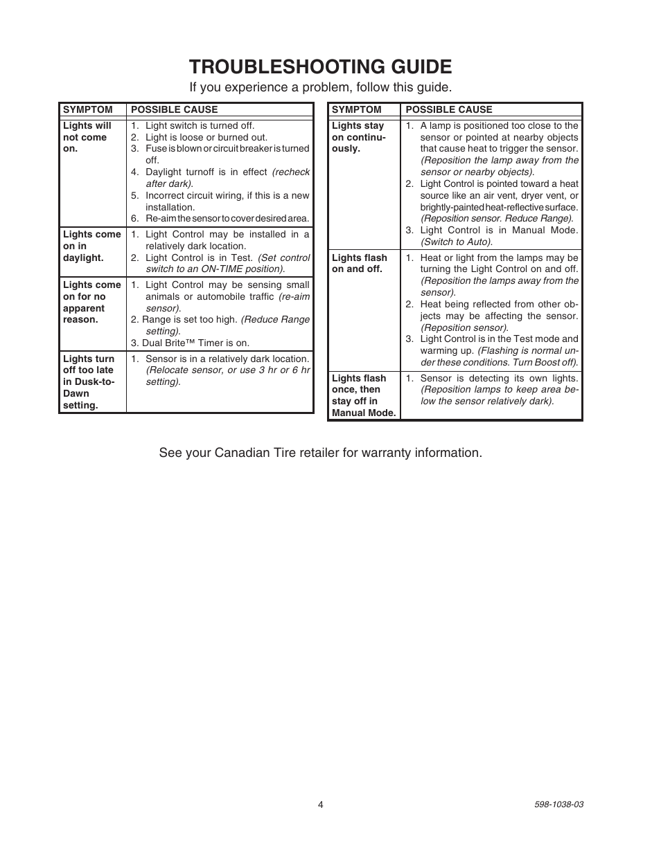 Troubleshooting guide | Heath Zenith DUAL BRITE SL-5597 User Manual | Page 4 / 12