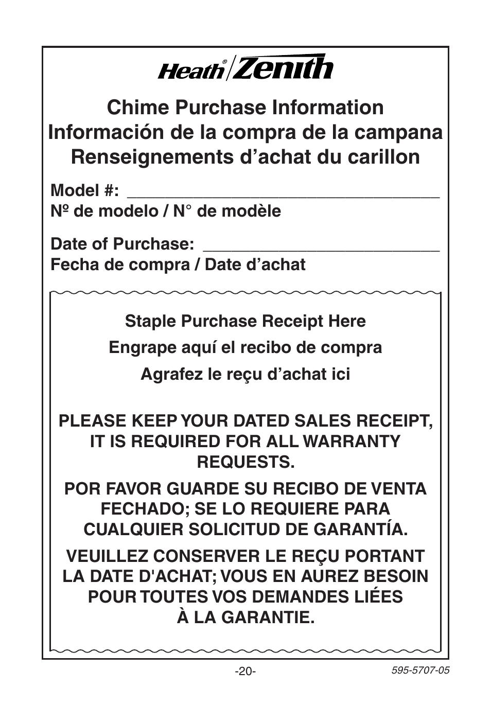 Heath Zenith Wireless Musical Chime SL-6164 User Manual | Page 20 / 20