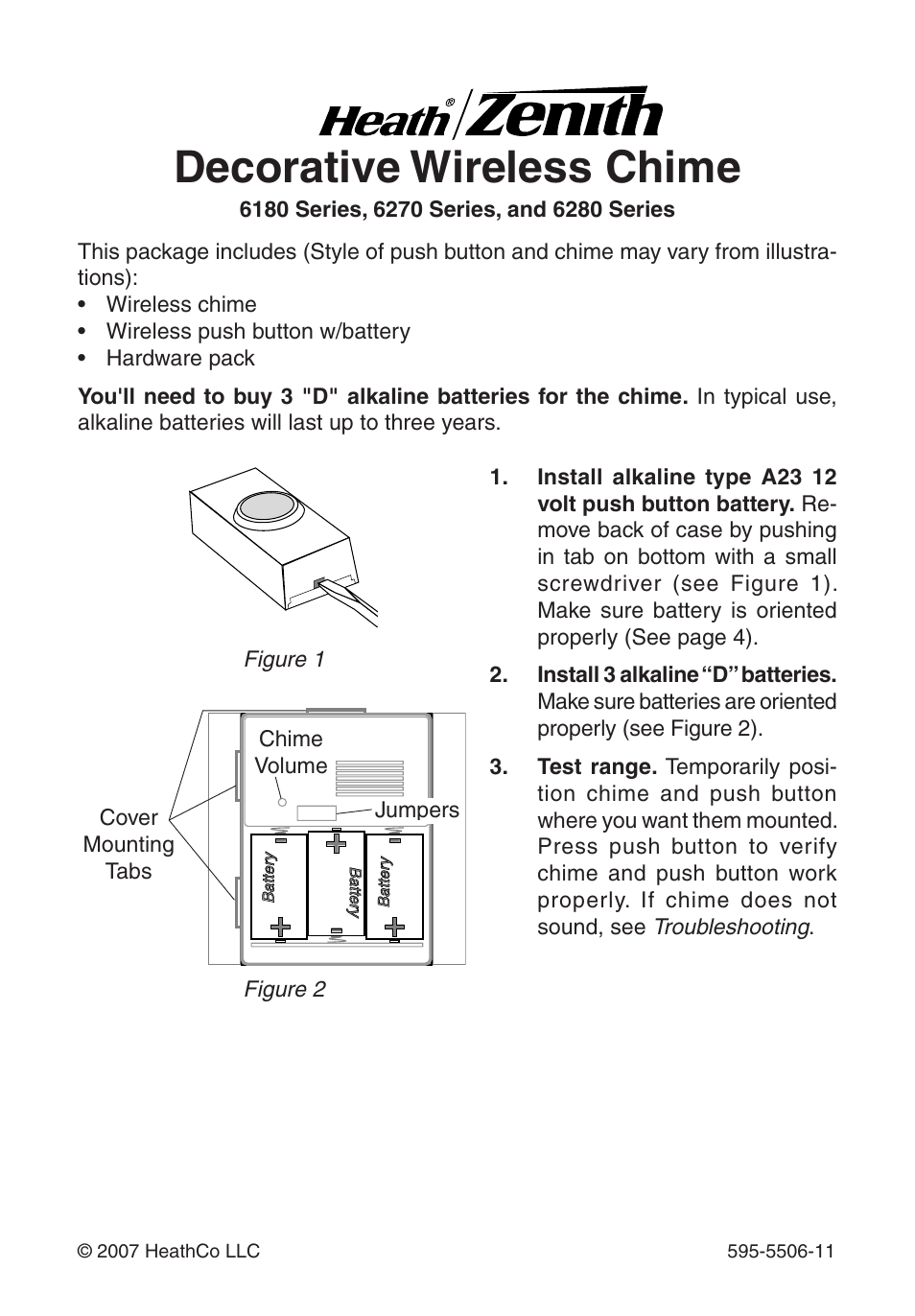 Heath Zenith Decorative Wireless Chime 6270 User Manual | 24 pages