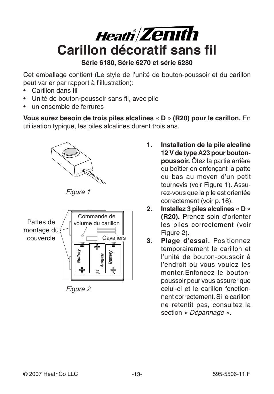 Carillon décoratif sans fil | Heath Zenith Decorative Wireless Chime 6270 User Manual | Page 13 / 24