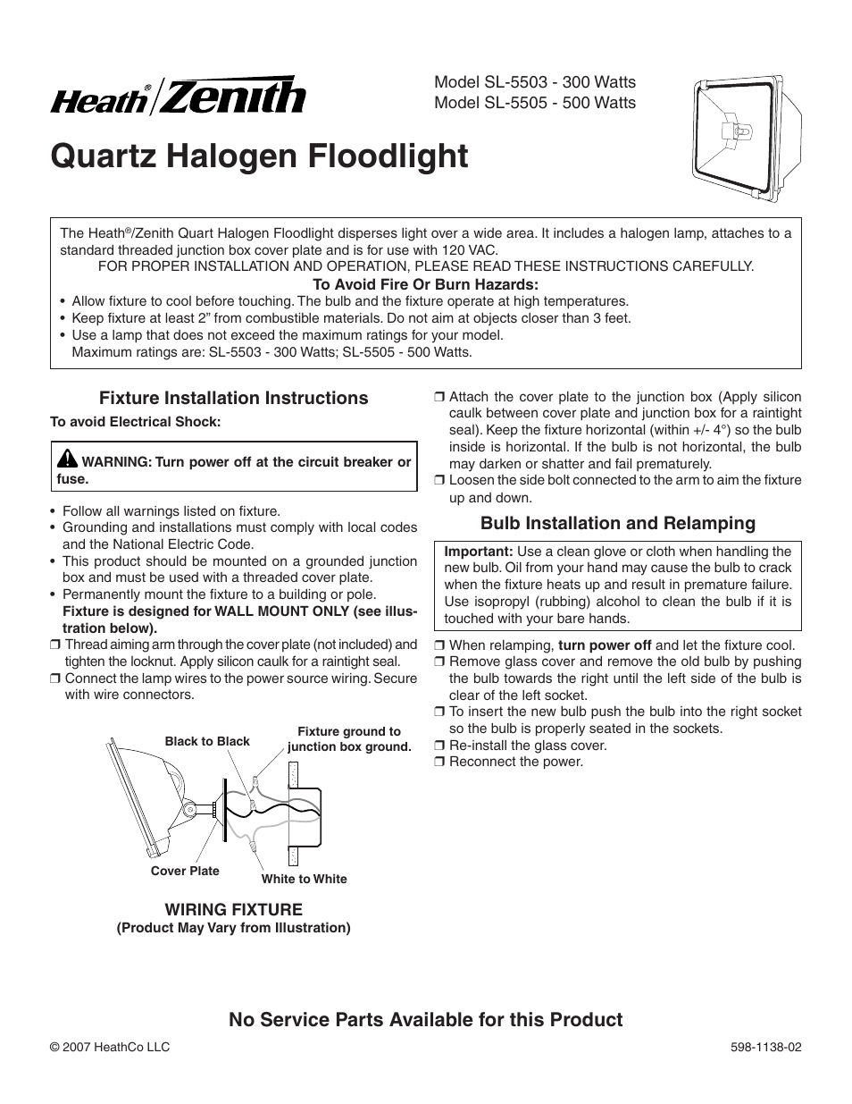 Heath Zenith SL-5503 User Manual | 4 pages