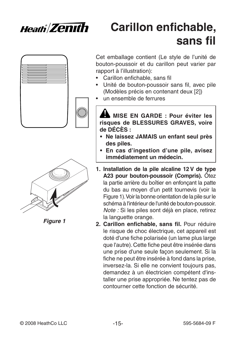 Carillon enfichable, sans fil | Heath Zenith 595-5684-09 User Manual | Page 15 / 24