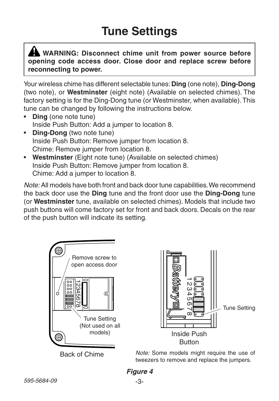 Tune settings | Heath Zenith 595-5684-09 User Manual | Page 3 / 24