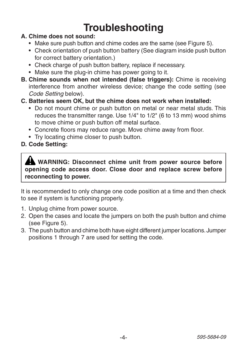 Troubleshooting | Heath Zenith 595-5684-09 User Manual | Page 4 / 24