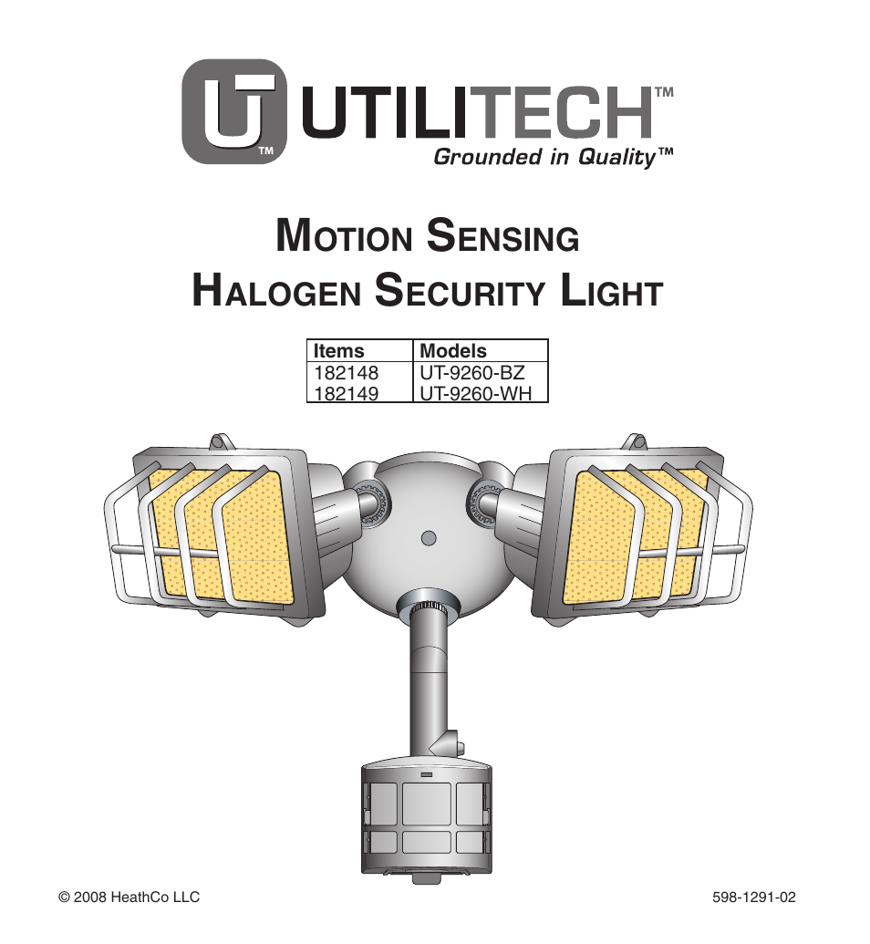 Heath Zenith Motion SenSing Halogen Security Light UT-9260-WH User Manual | 42 pages