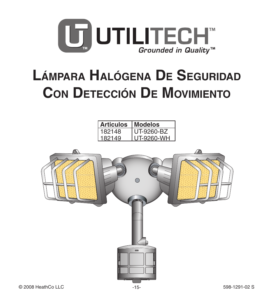 Heath Zenith Motion SenSing Halogen Security Light UT-9260-WH User Manual | Page 15 / 42